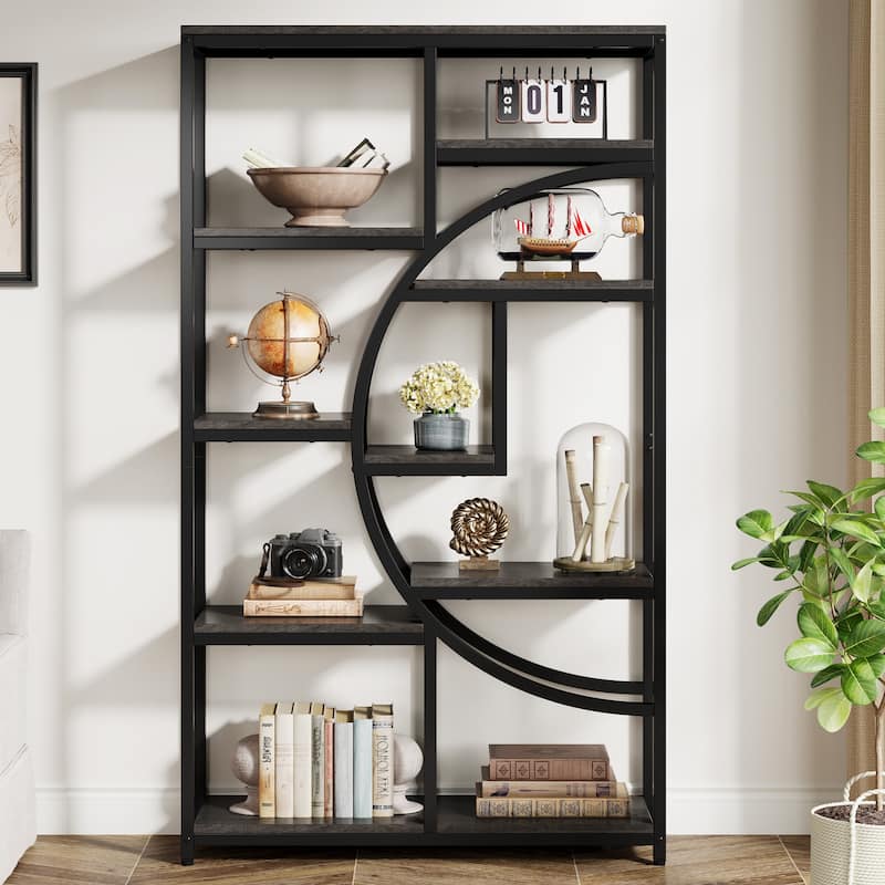 Bookshelf Industrial 5 Tier Etagere Bookcase, Freestanding Tall Bookshelves