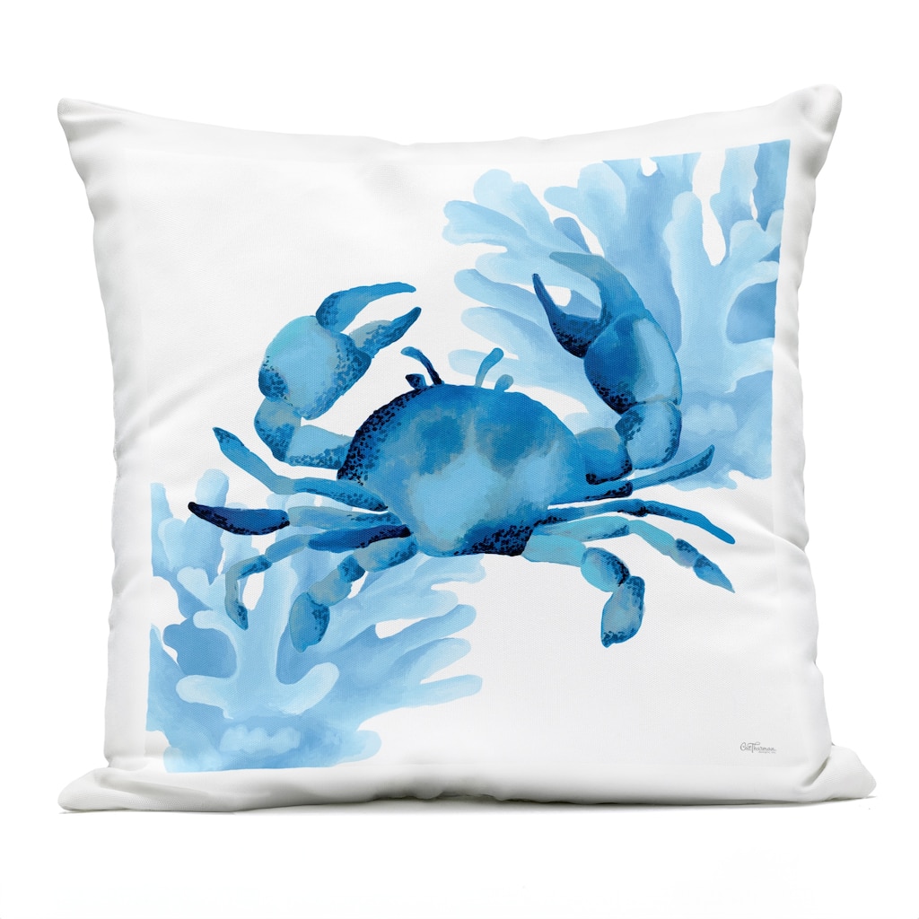 Stupell Blue Tone Crab & Coral Printed Outdoor Throw Pillow Design by Cat Thurman Designs