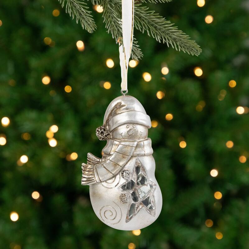 Mosaic Style Snowman Christmas Ornament - 4" - Silver