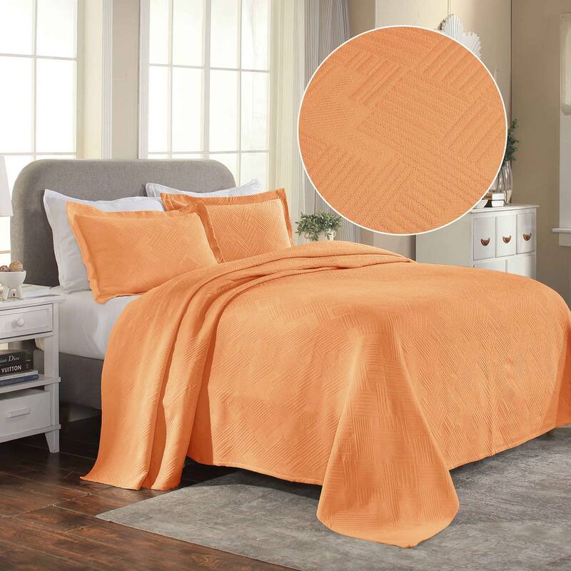 Superior Geometric Fret Cotton Decorative Bedspread Set - Salmon - Full