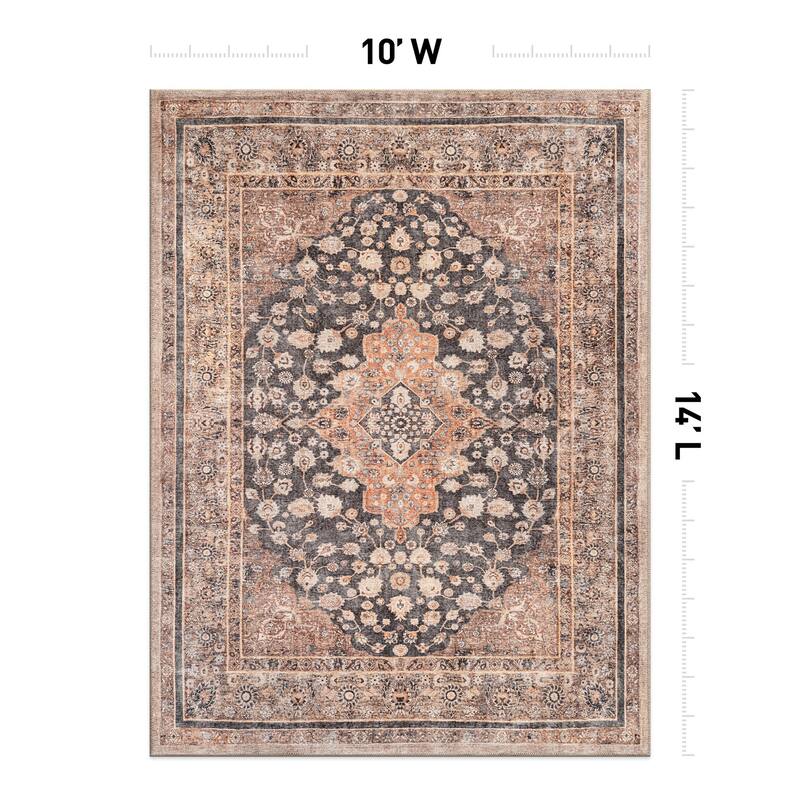 Black Traditional Flat Pile Rug - Washable and Pet Friendly, Non-Slip Surface