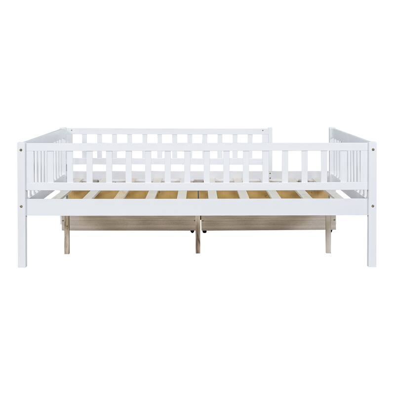 White Full Size Daybed with Two Drawers, Sturdy Pine Wood Frame, Multi-Functional Furniture