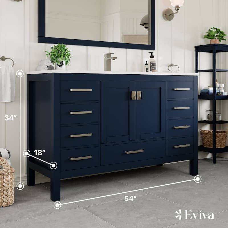 Eviva London 54"W x 21"D Bathroom Vanity with Carrara Quartz Top