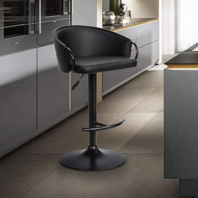 Montego Upholstered Adjustable Height Swivel Bar Stool - Black