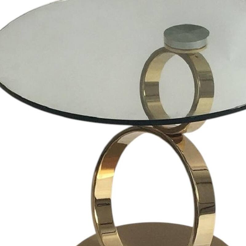 HomeRoots 21" Clear and Gold Glass and Metal Round Pedestal End Table - 24.00 in. x 21.00 in. x 24.00 in.