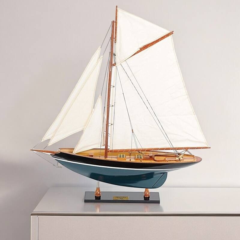 HomeRoots 31" Black Blue And White Solid Wood Pen Duick Hand Painted Model Sail Boat - 26.5' X '30.7' X '5 - 26.5' X '30.7' X '5