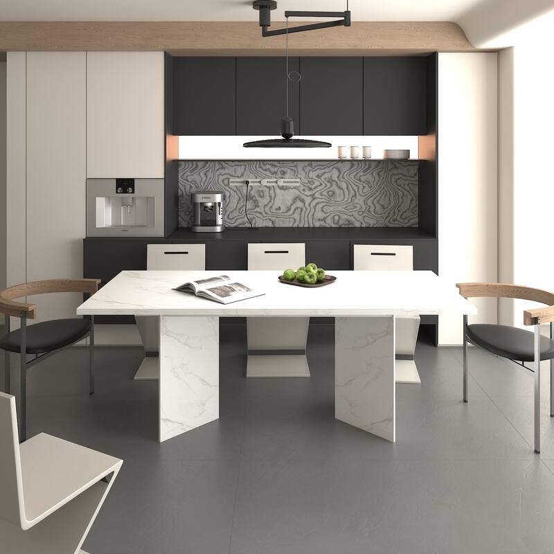 Extendable Dining Table, Wooden Kitchen Table with V-Shaped Legs, Coffee Table with Silent Glide Rails