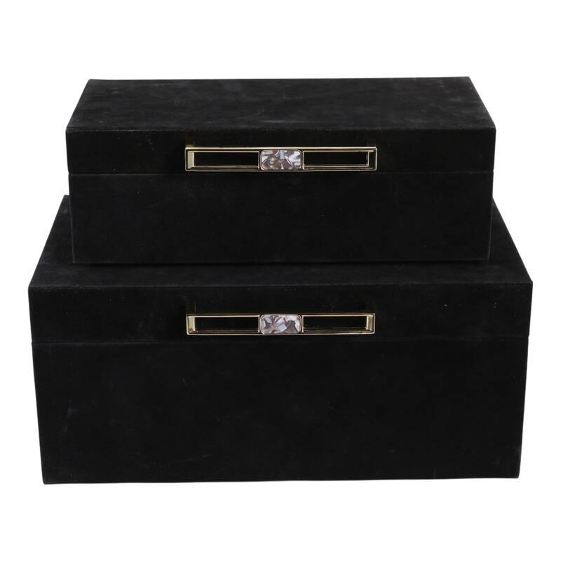Wood Decorative Boxes Metal Handle with Lid (Set of 2) - 4/6" Black - 14" x 8" x 6"