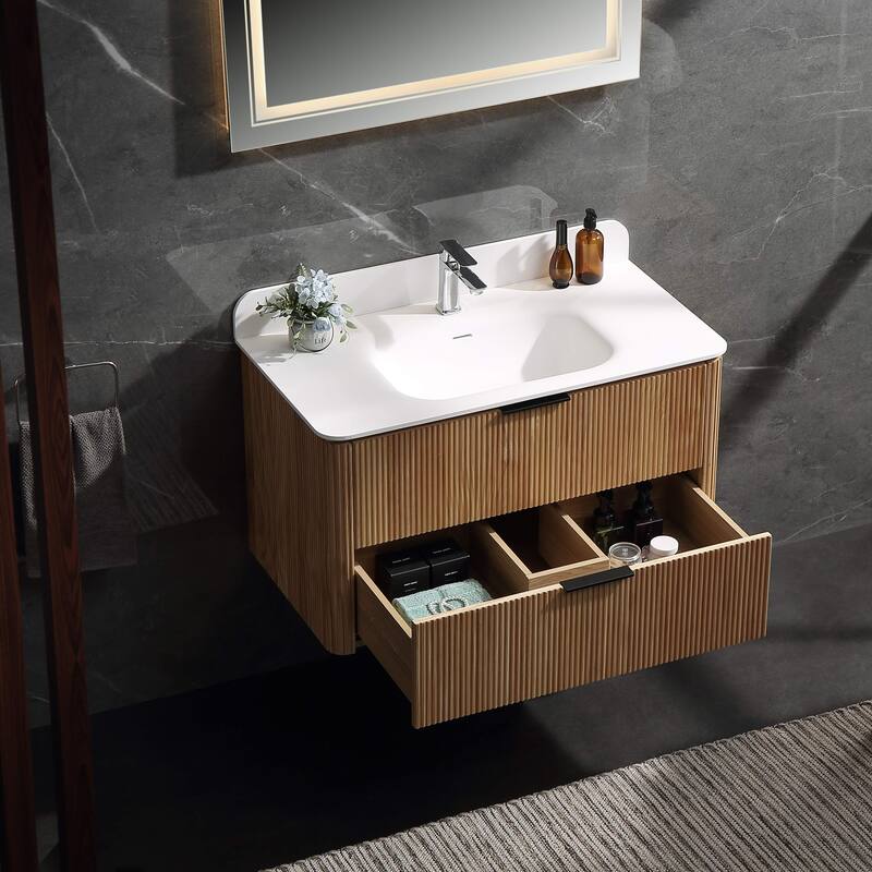Modland 36" Wall-Mounted Bathroom Vanity with Acrylic Top Integrated Sink & Overflow