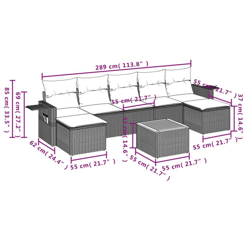 vidaXL Garden Sofa Set PE rattan Large UV-resistant materials