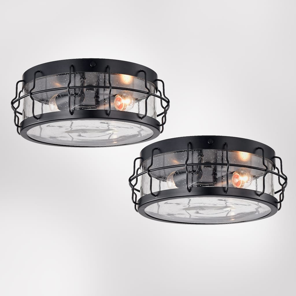 Matte Black 2-light Flush-Mount Chandelier (SOLD AS A PAIR)