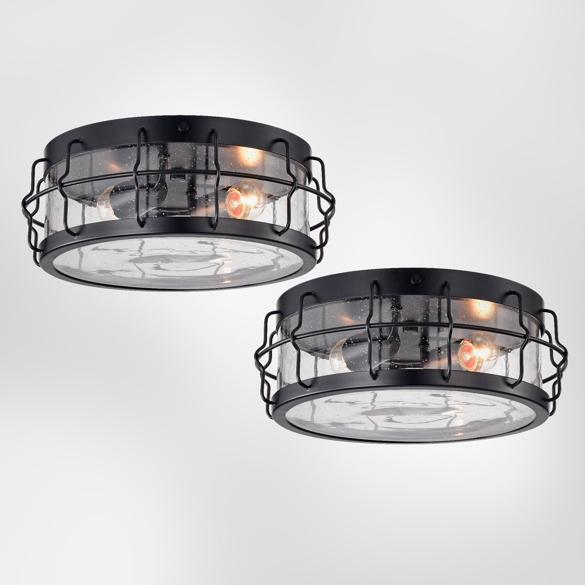 Warehouse of Tiffany Matte Black 2-light Flush-Mount Chandelier (SOLD AS A PAIR)