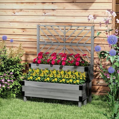 2 Tier Trellis Planter, Wooden Raised Garden Bed