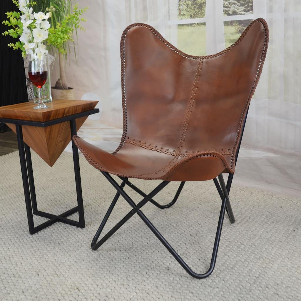 Armless Upholstered Braided Butterfly Chair - 34.5" - Brown and Black