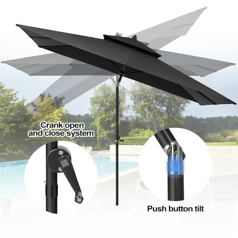 11PC Outdoor Patio Dining Set Aluminum Table with Stackable Armchairs w/ Premium Market Umbrella Sets