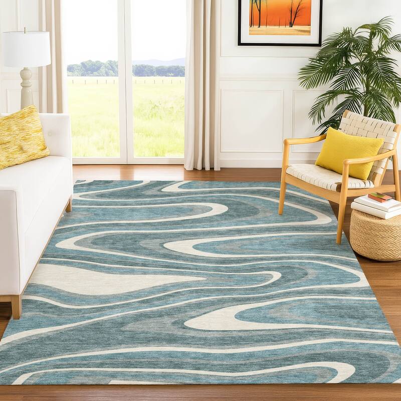 Machine Washable Indoor/ Outdoor Abstract Busey Chantille Rug