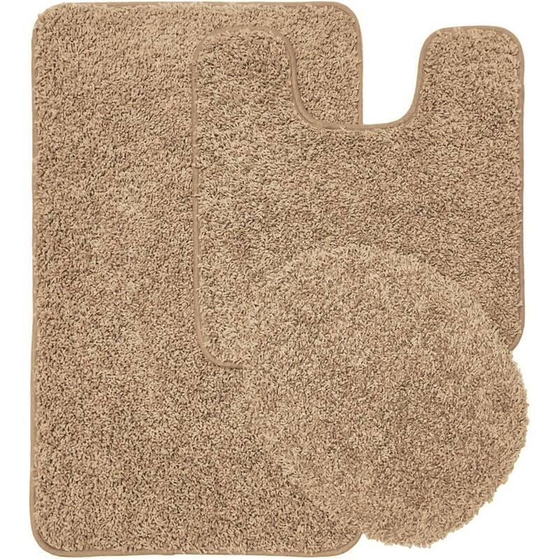 Layla 3 PC Shaggy Bathroom Rug Set, Bath Mat, Contour Rug, Lid Cover, Solid Colors