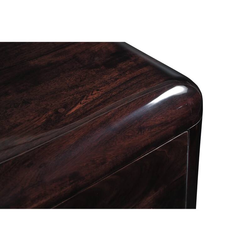NADAAL STUDIOS Elaria Nightstand, Boxy High Gloss Acacia Body with Rounded Corners Push-to-Open Drawers, Dark Brown