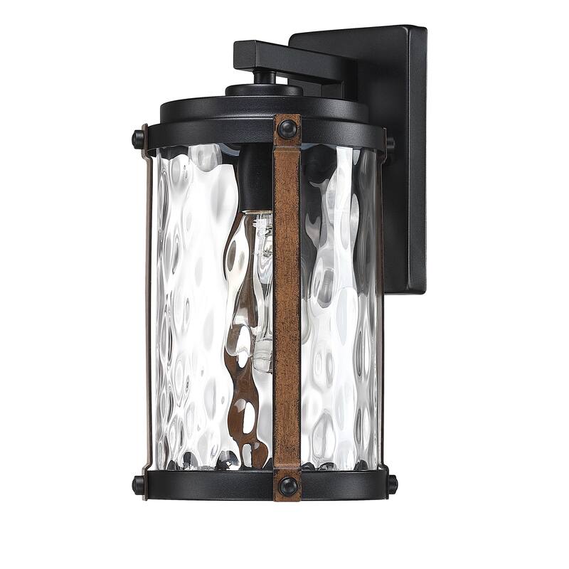 1-Light Matte Black and Barnwood accents Outdoor Wall Lantern Sconce