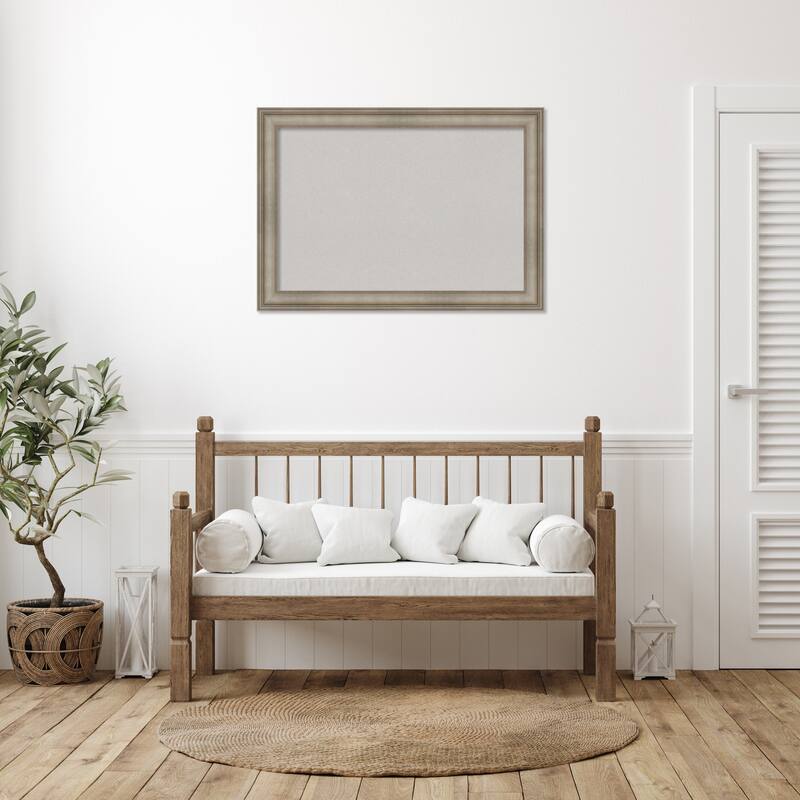 Mezzanine Antique Silver Narrow Wood Framed Grey Corkboard Bulletin Board