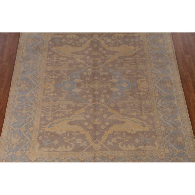 Earth Tone Brown Oushak Indian Area Rug Handmade Brown Wool Carpet - 7'11" x 9'9"