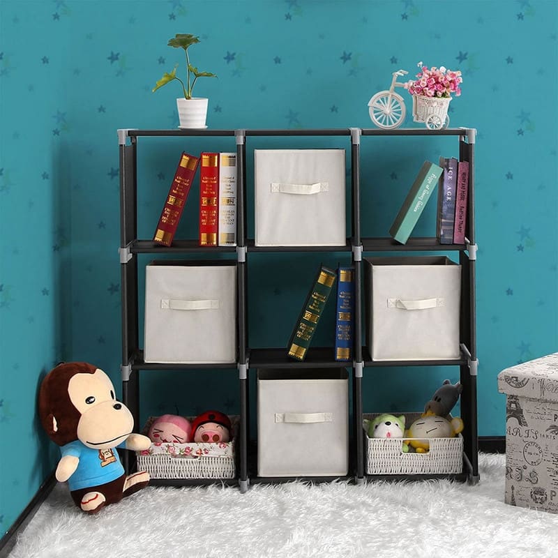3-tier Storage Closet Organizer/ Bookshelf - 9Grids - Black