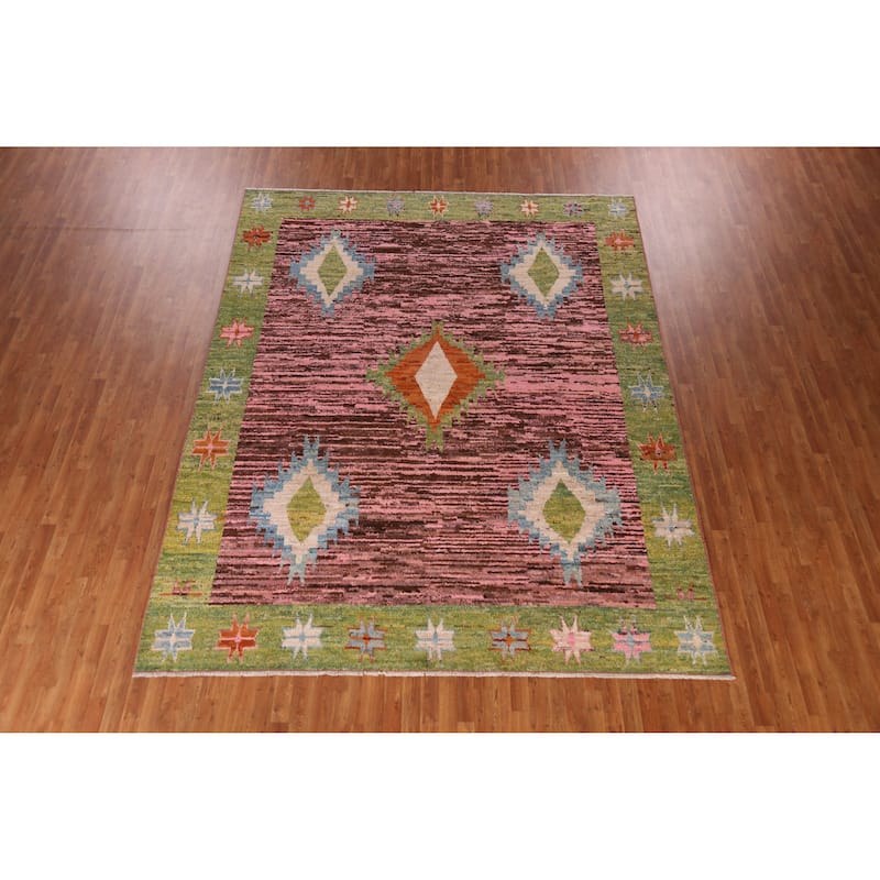 Pink Geometric Moroccan Oriental Rug Hand-Knotted Wool Carpet - 9'3" x 11'10"