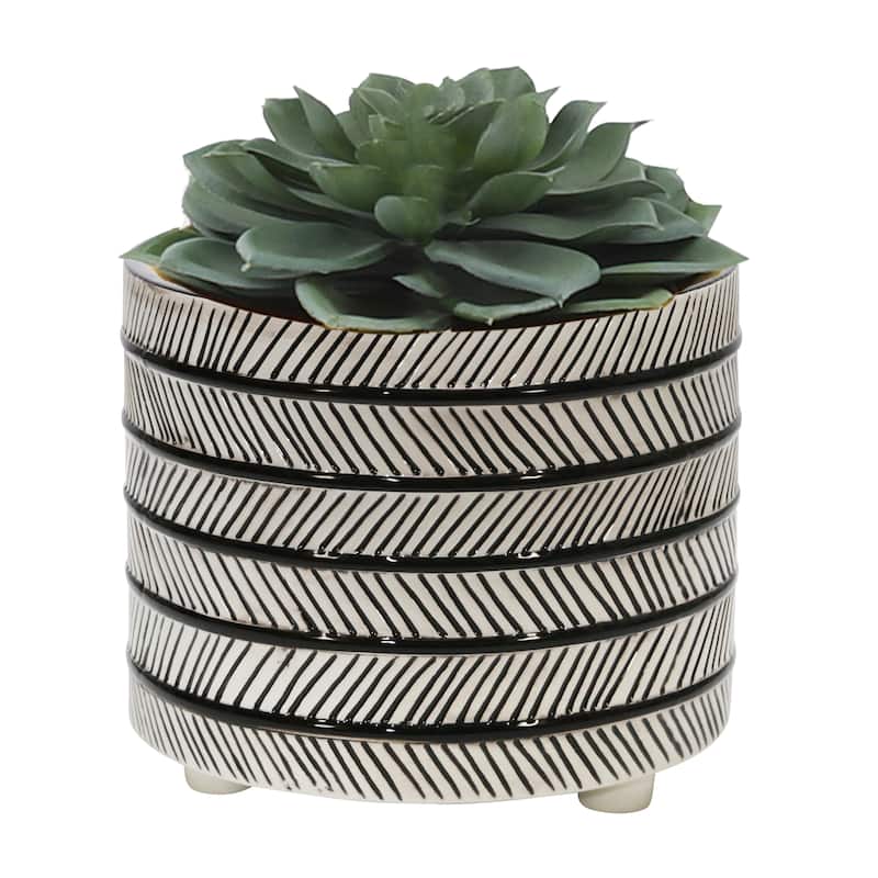 Sagebrook Home Indoor Outdoor Ceramic Textured Footed Planters Set of 2