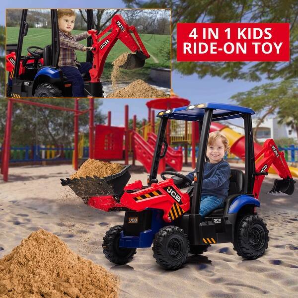 slide 2 of 6, 4 in 1 Kids Excavator Ride On Toy