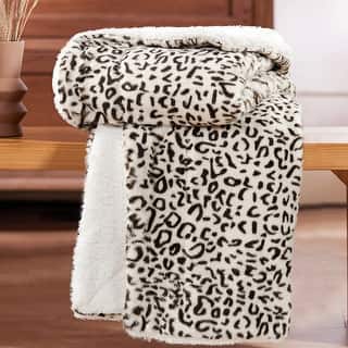 Breathable Cozy FauxFur Snow Leopard Throw On Sale Bed