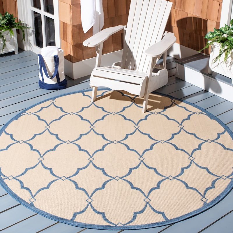 SAFAVIEH Beach House Caetana Indoor /Outdoor Waterproof Patio Backyard Rug - 6'7" Round - Cream/Blue