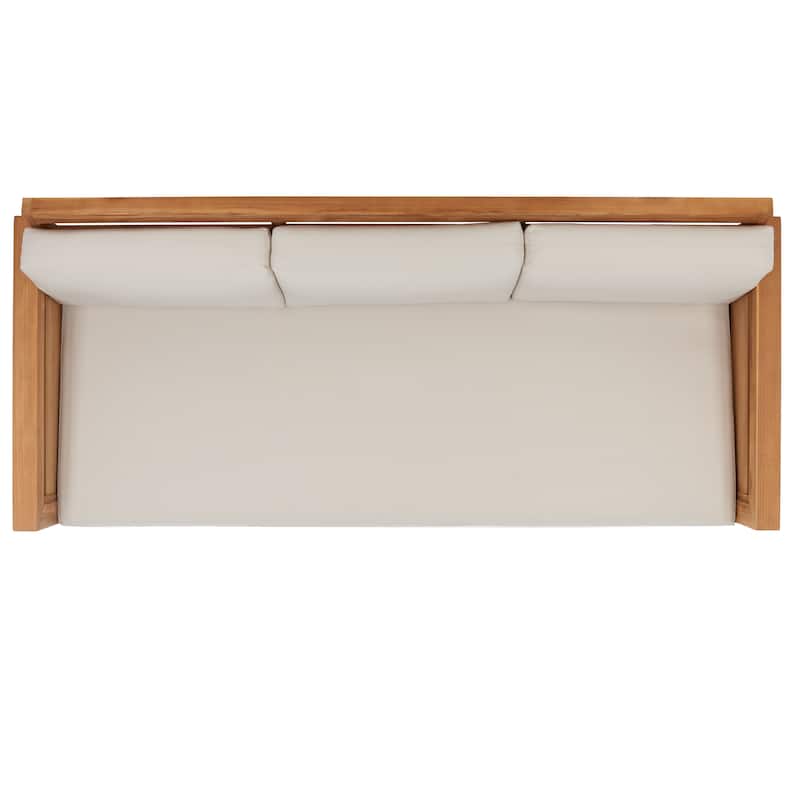 SAFAVIEH Couture Guadeloupe Outdoor Teak 3-Seat Sofa - 84"Wx37"Dx29"H