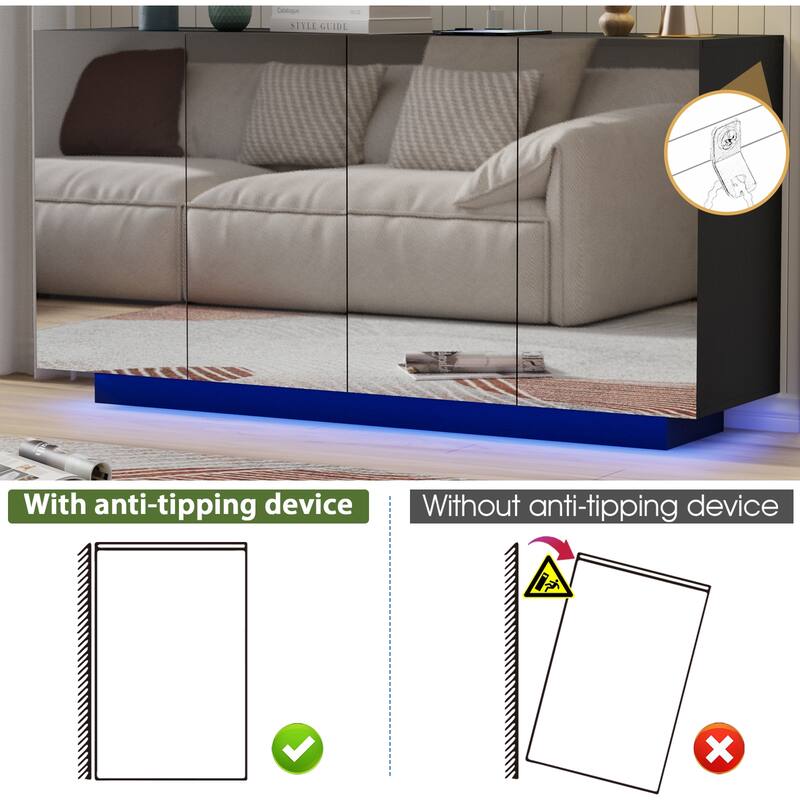 LED Illuminated Mirror 4 Doors Cabinet Modern Smart Storage Cabinet
