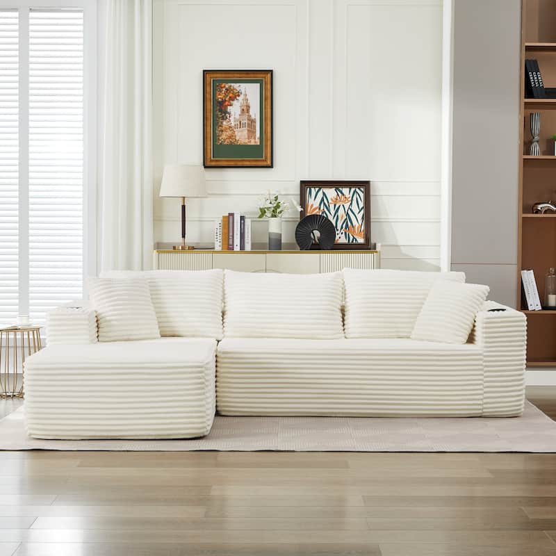 Upholstered L-Shaped Full Foam Sectional Sofa Couch Chaise with Pillows, No Assembly Required