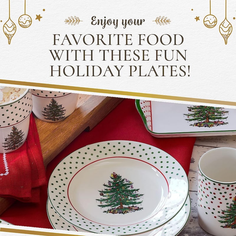 Spode Set of 4 Christmas Tree Polka Dessert Plates