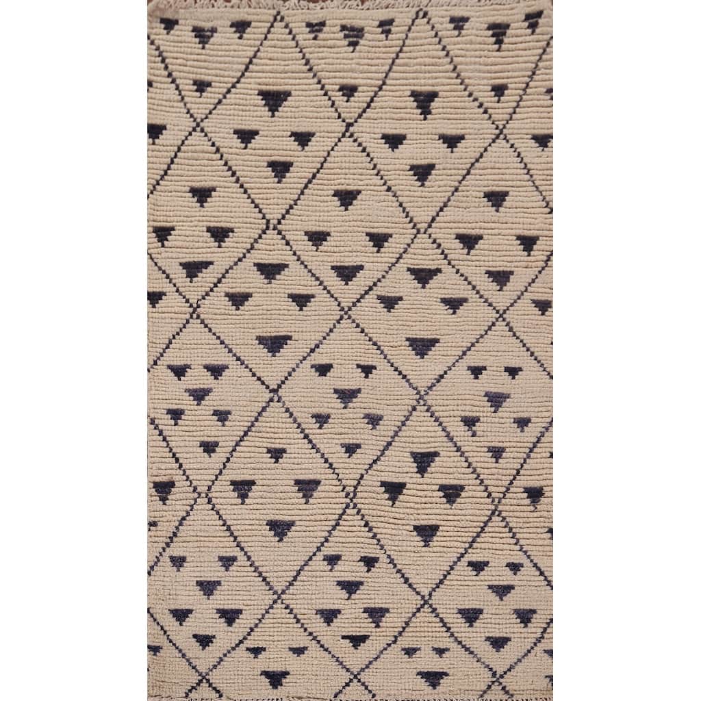 Modern Geometric Moroccan Oriental Accent Rug Hand-Knotted Wool Carpet - 2'10"x 5'3"