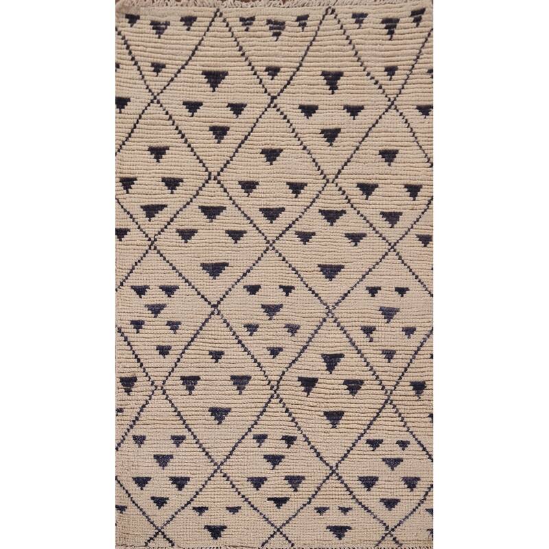 Modern Geometric Moroccan Oriental Accent Rug Hand-Knotted Wool Carpet - 2'10"x 5'3"