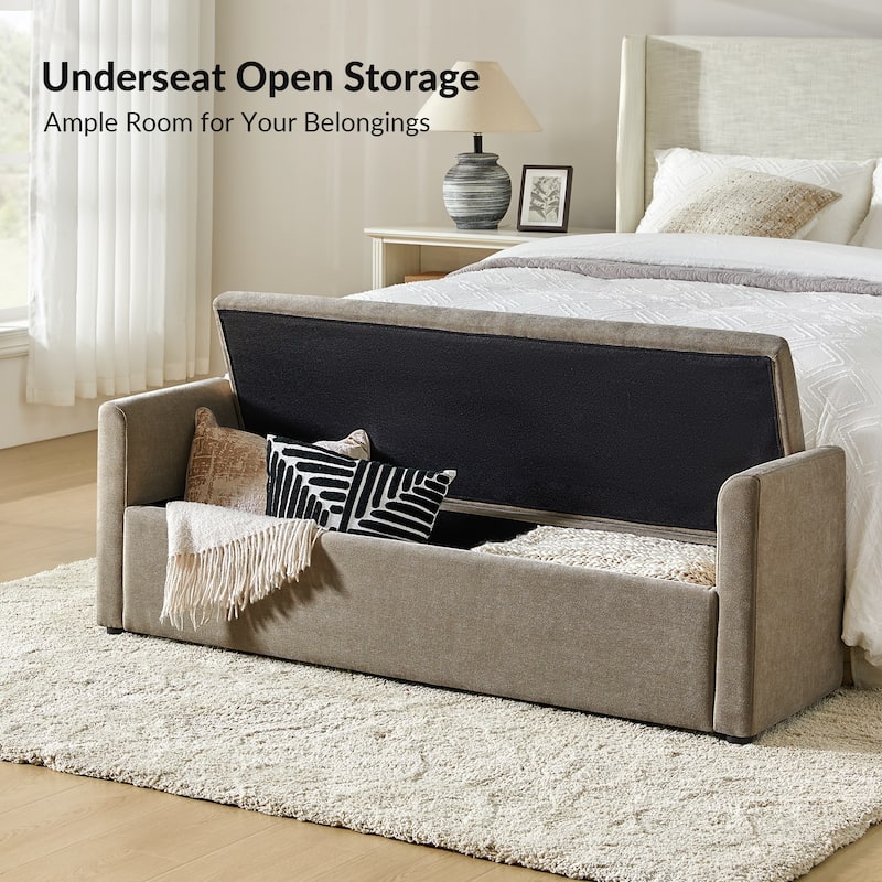 Franco Modern Upholstered Storage Bench with Two Throw Pillows
