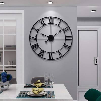 Large Wall Clock, Completely Silent, Non Ticking, Battery-Operated Metal Wall Clock,Rustic Round Modern Wall Decor 24-Inch