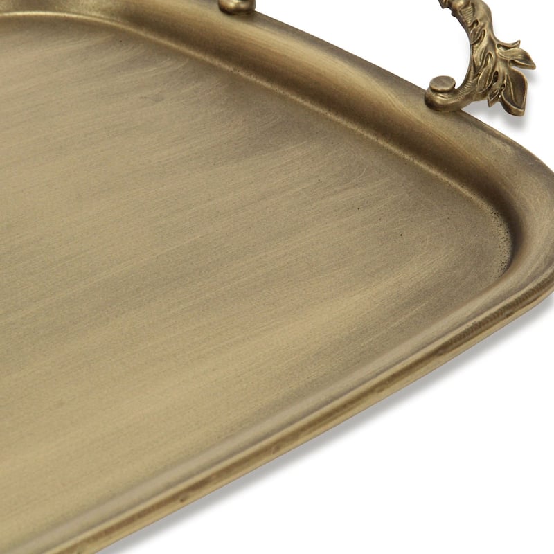 HomeRoots 19" Antiqued Gold Cast Iron Handmade Vanity Tray - 18.75 in. x 1.12 in. x 11.12 in.