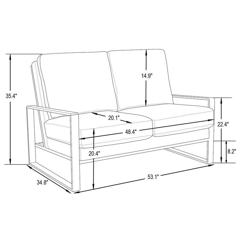 Jefferson Modern Leather/Velvet Loveseat Sofa with Silver/Gold Frame, Removable Cushions Couch for Home and Office