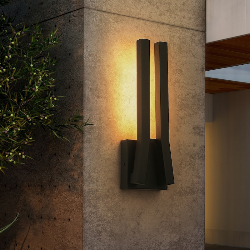 14.6" H Satin Black Linear Dimmable Integrated LED Waterproof Outdoor Wall Light Sconce - 4.7 in. W x 14.6 in. H x 2.8 in. D
