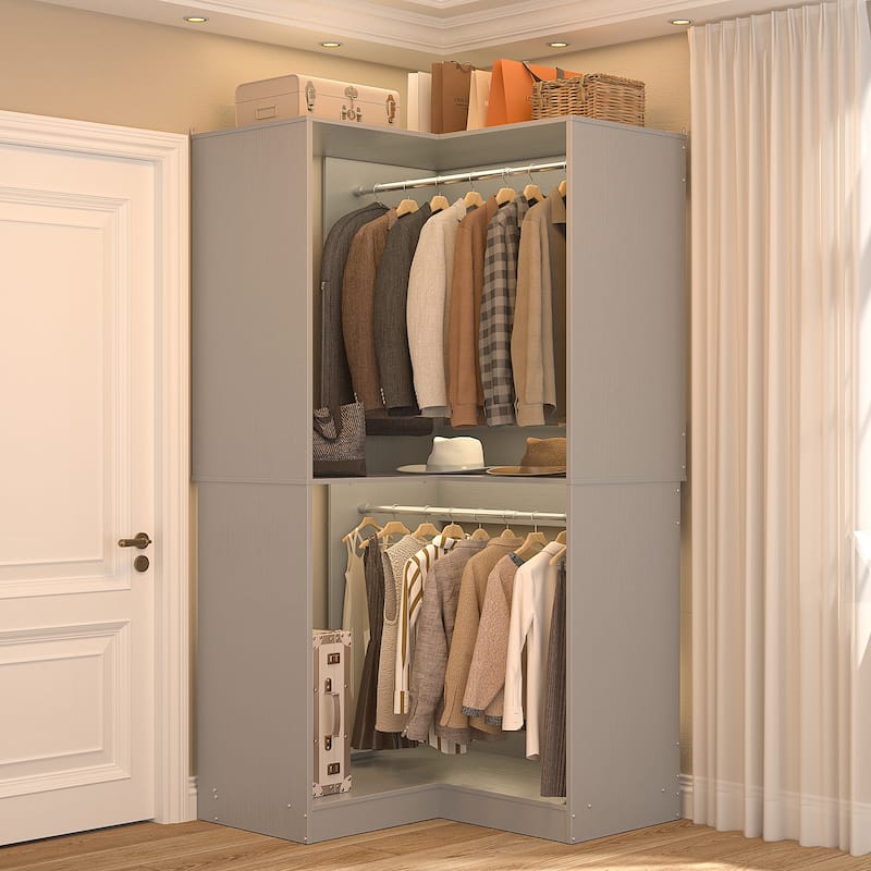 Vryon Corner Closet Organizer, Space-saving Closet System with Hanging Rods for Walk-in Closet