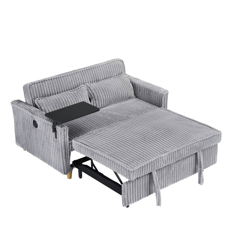 Pull Out Corduroy Sofa with USB Port
