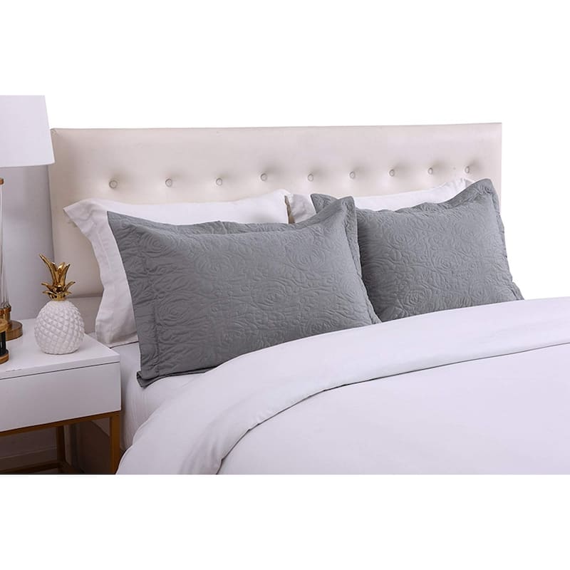 Porch & Den Manor Embroidered Pillow Sham (Set of 2) - Grey - Standard