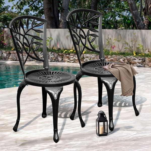 Nuu Garden Cast Aluminum Bistro Set 3-Piece Black Bistro Patio Dining Set Aluminum Round Table With 2 Stationary Chairs SCD007 At