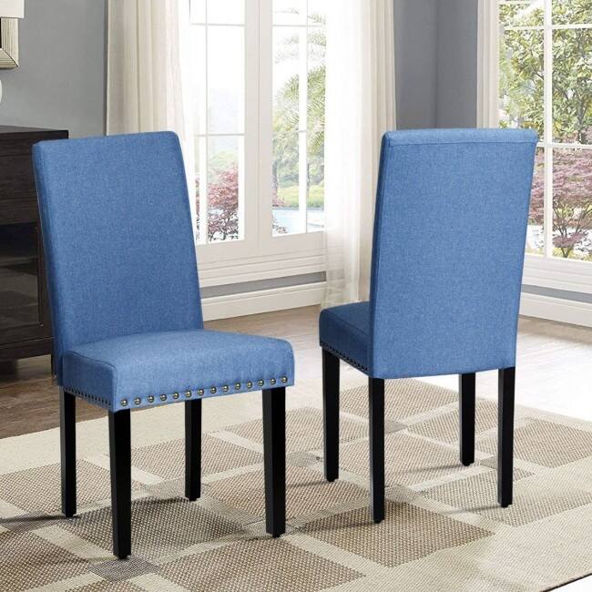 Set of 2 Fabric Upholstered Dining Chairs with Nailhead