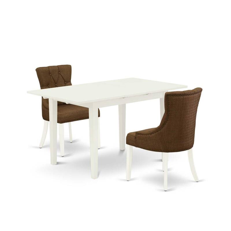 HomeStock 3-Piece Linen White Finish Rectangular Solid Wood Top with Butterfly Leaf Dining Table Set