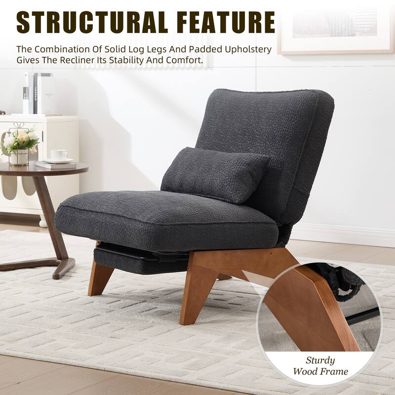 HOMEFUN Upholstered Modern Multi-Position Adjustable Wooden Base Lounge Chair with Footrest and Lumbar Pillow