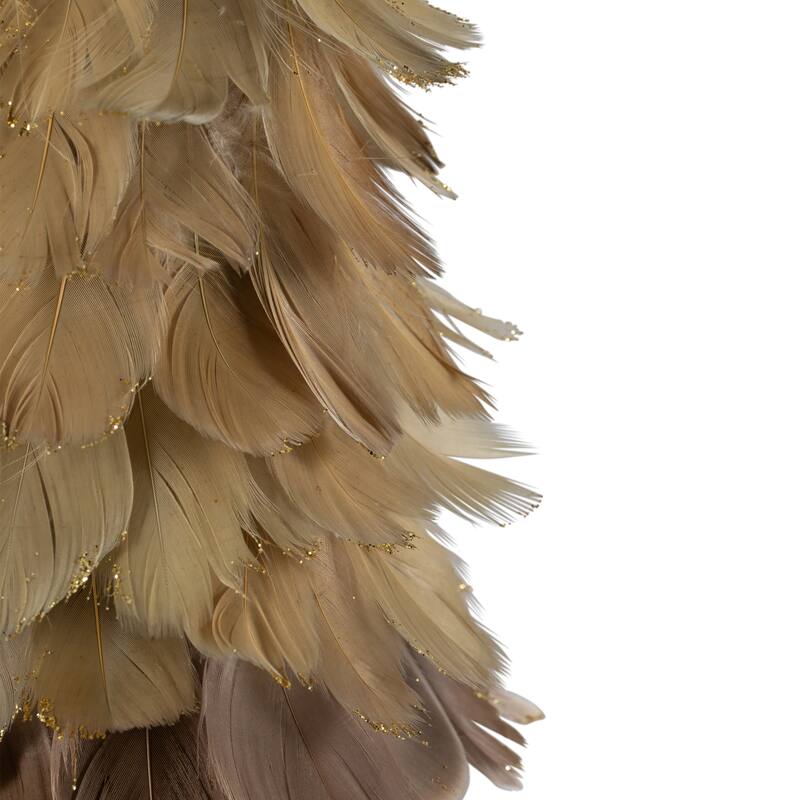 Feather Layered Cone Tree Christmas Decoration - 19.5" - Moss Green and Brown